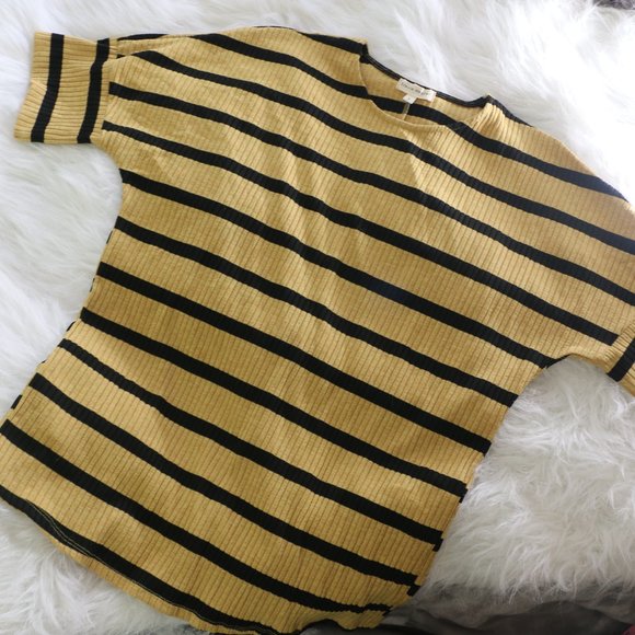 NWOT Stevie Hender Oversized Ribbed Shirt - Golden Yellow with Black Stripes, Sh - Picture 1 of 6